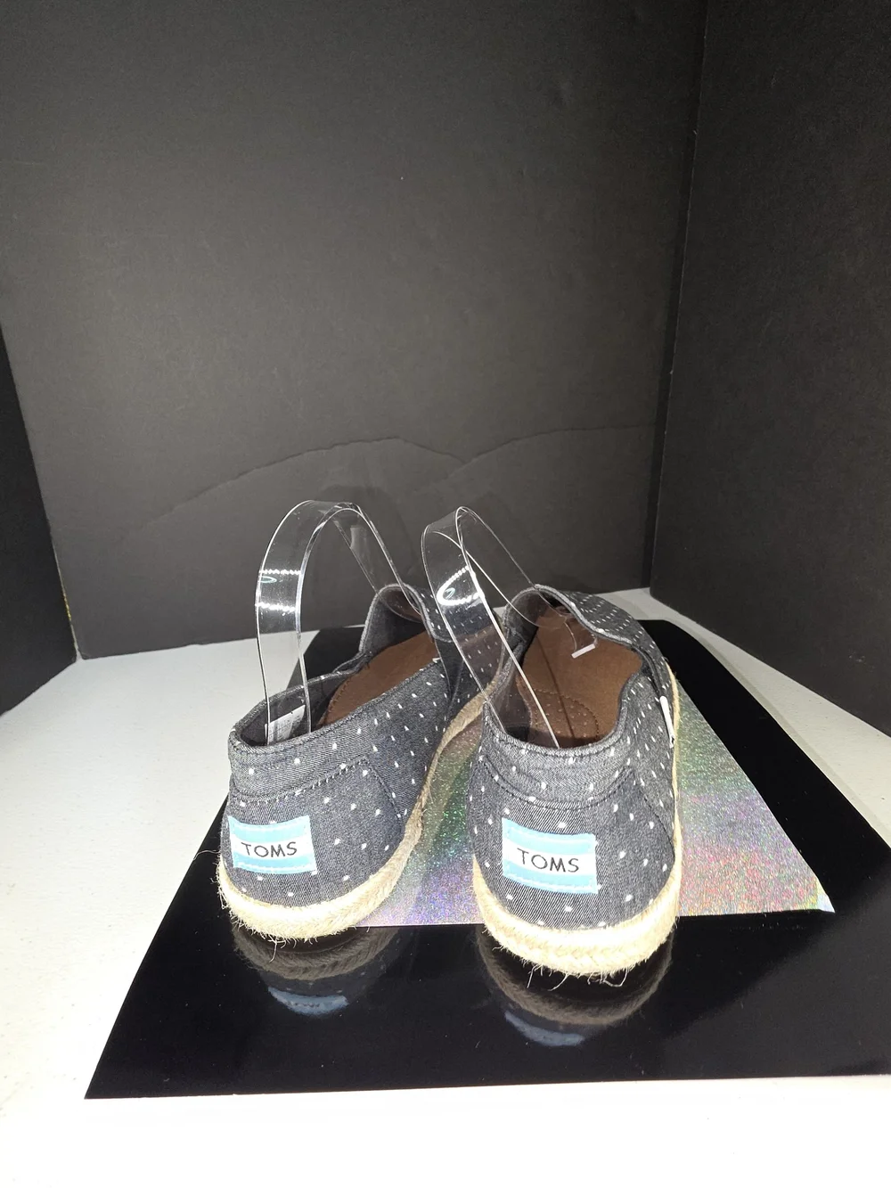 Toms Redondo Espadrille Loafer Chambray Gray/ Black Dot Slip-On Sz 8.5